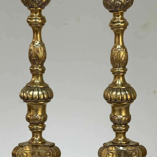 Set of Four Late 17th Century French Renaissance Brass Altar Candlesticks For Sale - Image 9 of 18