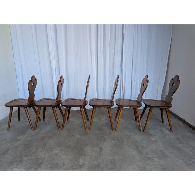 Farmhouse Tyrolean Chairs with Heart Cutout Back, 1970s, Set of 6 For Sale - Image 6 of 18