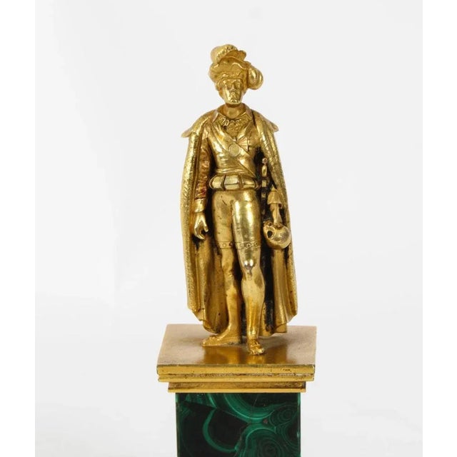 19th Century Antique Continental Gilt Bronze Malachite Sculpture Hamlet For Sale - Image 4 of 11