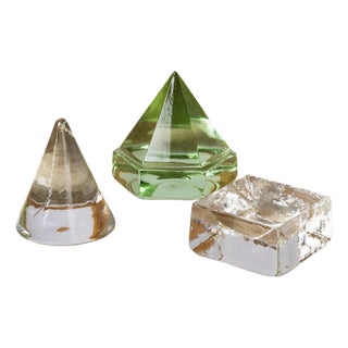 Set of 3 Geometric Art Glass Sculptures, France 1970s For Sale