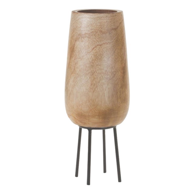 Wood Vase with Stand 15"H For Sale