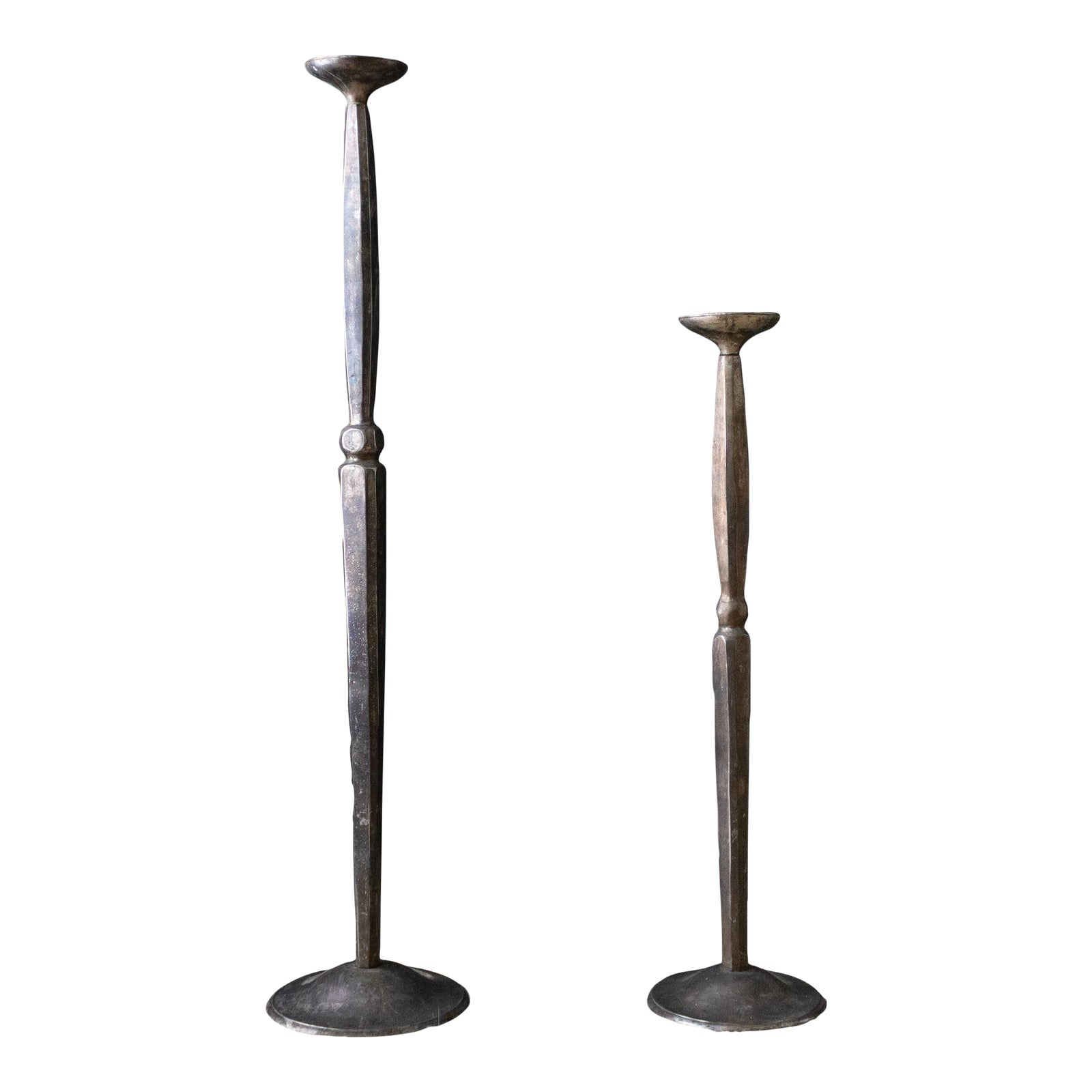 Pair of Rustic Tarnished Silver Tone Floor Candle Stands Chairish