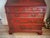 Vintage Red Chinoiserie Secretary Desk With Hand-Painted Gilt Asian Landscapes & Double Bonnet Top For Sale - Image 13 of 15
