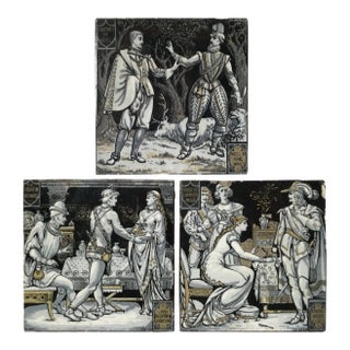 Antique Hand Painted Minton Tiles - Set of 3 For Sale