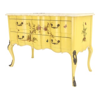 Lemon Yellow White Lacquer Bronze Mounts cabriole Style Leg Two Drawers Console For Sale