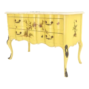 Lemon Yellow White Lacquer Bronze Mounts cabriole Style Leg Two Drawers Console