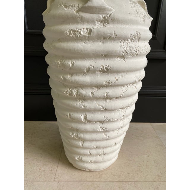 1980s Vintage Extra Large Plaster Fluted Table Lamp With Four Loop Handles For Sale - Image 5 of 12