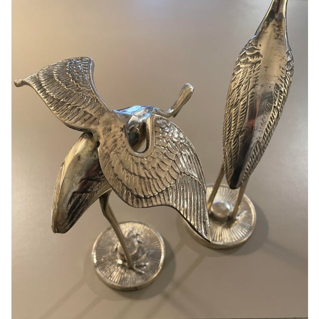 1970s Vintage Brass Crane Figurines-Pair For Sale - Image 5 of 12