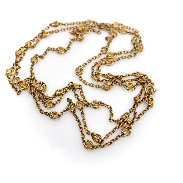 Late 19th Century Late 19th Century Victorian Fetter Knot 38” Chain in 16.6k Gold For Sale - Image 5 of 8