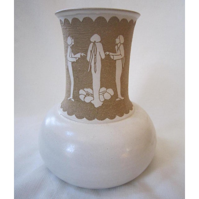 Michael Anderson Mid Century Vase, Asian Relief For Sale - Image 4 of 6