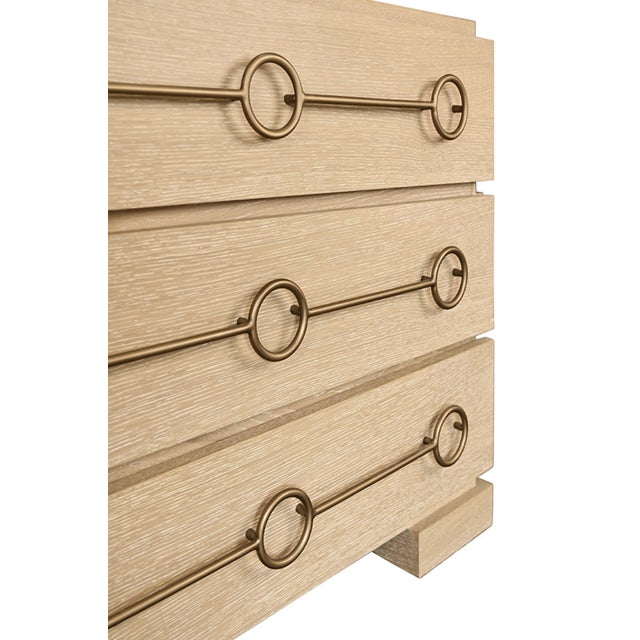 Wood Matthew Izzo Home Roderick Cerused Oak Three Drawer Chest With Brass Accents For Sale - Image 7 of 9