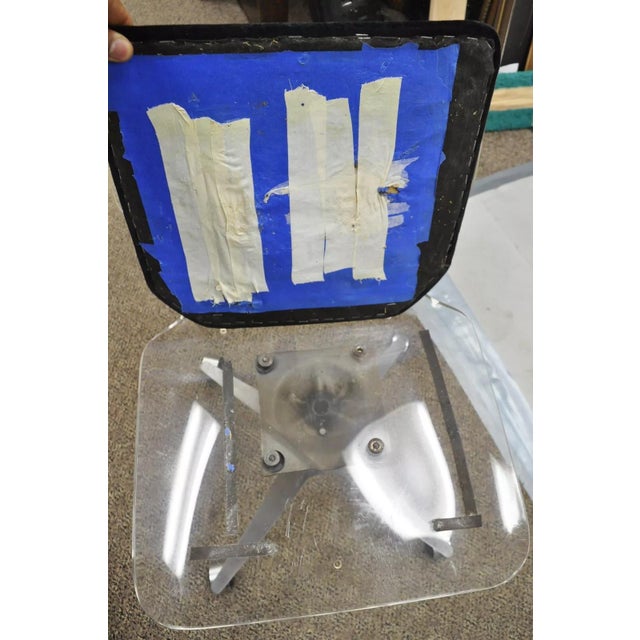 Black Mid Century Modern Clear Lucite Aluminum Swag Base Rolling Swivel Desk Chair For Sale - Image 8 of 12