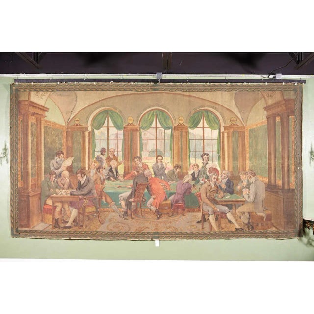 Huge antique painted canvas "Le Cercle de Jeux", signed Louis Alphonse David (1798-1849), depicting a gambling scene in a...
