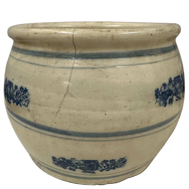 This is a blue and White daily use ceramic/pottery jar from a private kiln. It belongs to the kind of daily use items like...