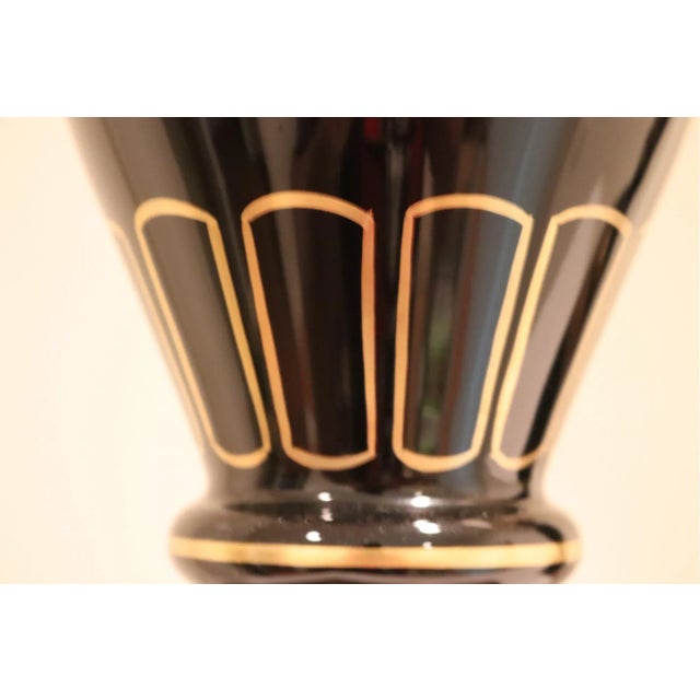Vintage Mid 20th Century Black and Gold Ceramic Table Lamps With Shades - a Pair For Sale - Image 10 of 12