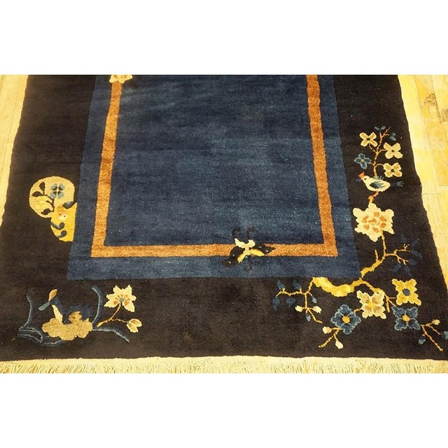 1920s Traditional Navy Blue Floral Sprays & Butterflies Deco Chinese Peking Rug For Sale - Image 9 of 10