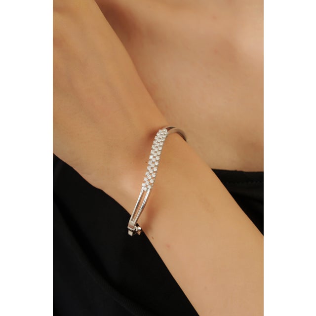 Hallmarked 925 Cubic Zirconia Hinged Wavy Bangle Bracelet for Women - Christmas Gift For Sale - Image 4 of 13