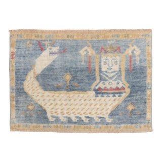 Zabihi Collection Vintage Soft Blue Pictorial Turkish Rug - 1'9" x 2'7" For Sale