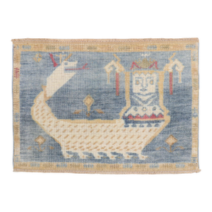 Zabihi Collection Vintage Soft Blue Pictorial Turkish Rug