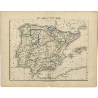 Antique Map of Spain and Portugal by Petri, 1873 For Sale