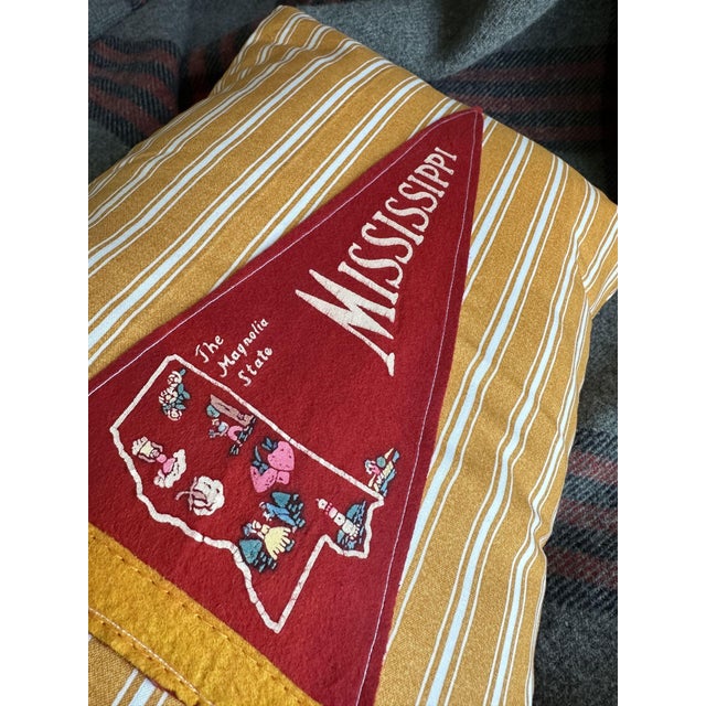 Description: Vintage Mississippi Pennant from around the 1960s. Unknown Date. New yellow striped woven cotton fabric used...