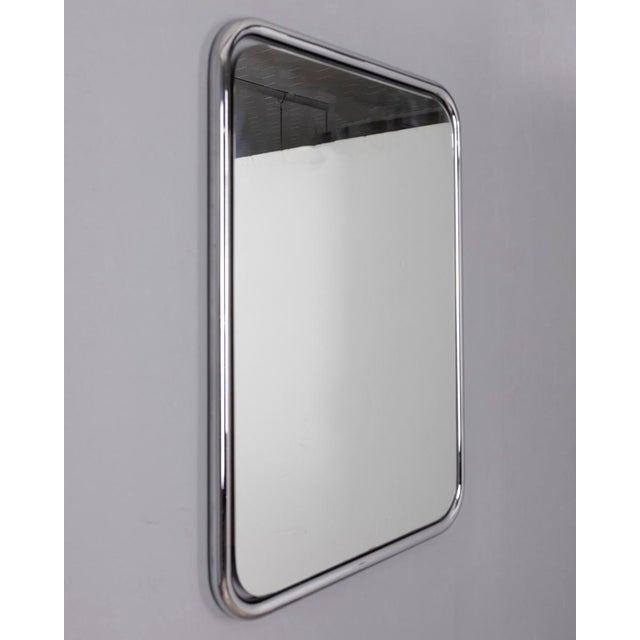 Wall mirror with chromed tubular metal frame, Italian design, 1970s.