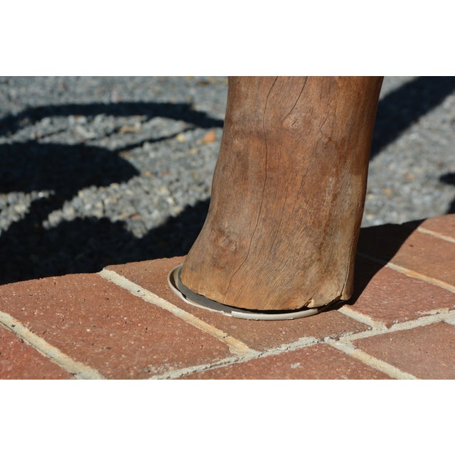 Folk Art Handcrafted Unique Rustic Log Solid Wood Bench Seat / Wide Chair For Sale - Image 15 of 18