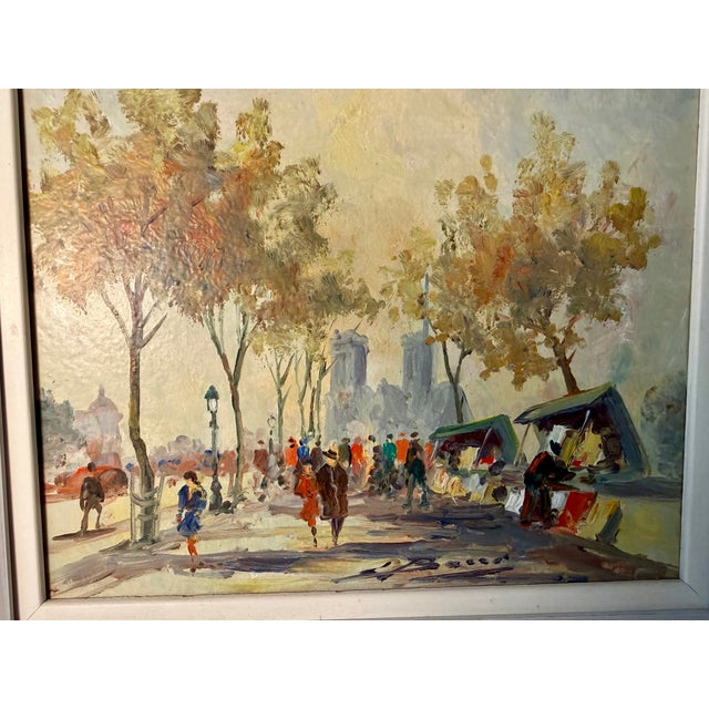 Mid-Century Modern Mid 20th Century Impressionistic French Oil Painting, Notre Dame and Bouquinistes, Framed For Sale - Image 3 of 7