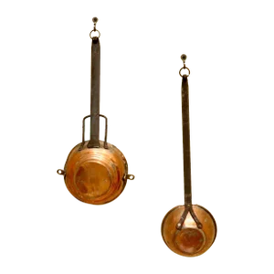 Antique Copper and Wrought Iron Long Handled Ladles—A Pair