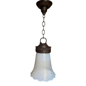 Vintage Scalloped Phoenix Glass Pendant Light Fixture