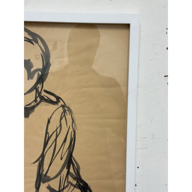 Drawing/Sketching Materials Figure Sketch of Ink on Paper, Framed For Sale - Image 7 of 12