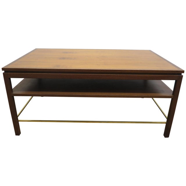 1960s Dunbar Walnut & Brass Cocktail Table For Sale - Image 12 of 12