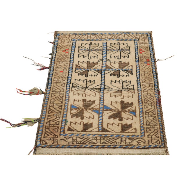 Traditional Antique Baluch Persian Rug in Brown, Beige & Blue Geometric Pattern For Sale - Image 3 of 8