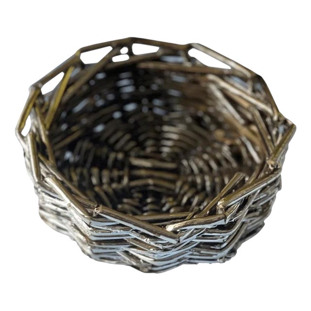 El 06 Mini Decorative Basket in Metal-Plated Hand-Woven Wicker by Caspal For Sale