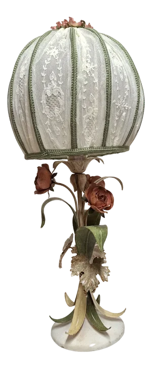 Vintage Table Lamp with Metal Base in the Shape Bouquet of Flowers with Handmade Fabric Lampshade from Lamplove, 1970s