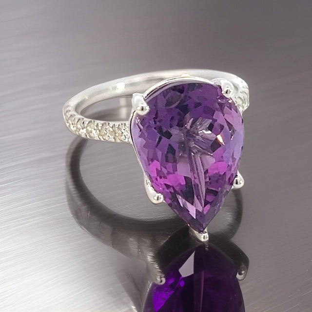 Purple Natural Amethyst Diamond Ring 6.5 14k White Gold 7.67 TCW Certified For Sale - Image 8 of 15