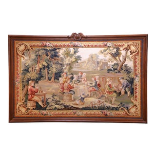 19th Century French Aubusson Tapestry in Oak Frame in the Manner of D. Teniers For Sale
