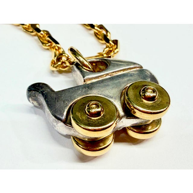 Mid-Century Silver- and Gold-Plated Baby Carriage Artist Pendant Jewelry in the style of Cartier, 1960s For Sale - Image 10 of 13