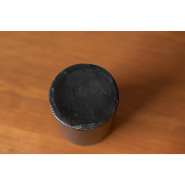 Black Vintage Black Leather Organizing Cylinder Storage Container Bins, Italy 1970's For Sale - Image 8 of 12