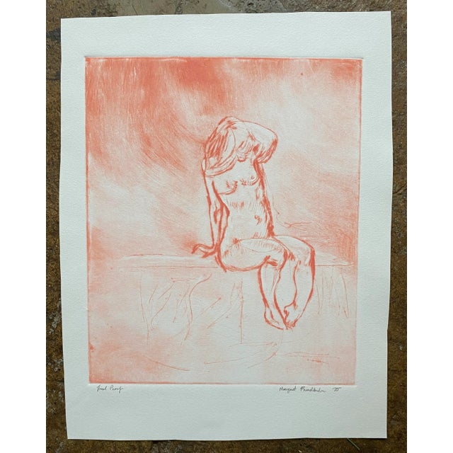 Seated female nude etching in pink by Margaret Friedlander. Pencil signed, dated and noted as "trial proof." Combined...