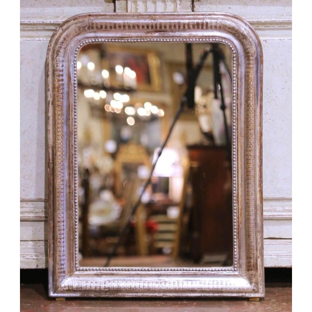 Late 19th Century 19th Century French Louis Philippe Silver Leaf Wall Mirror With Stripe Decor For Sale - Image 5 of 7