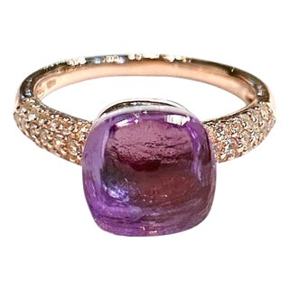 Bochic “Capri” Square Cut Amethyst & Topaz Ring Set In 18K Gold & Silver For Sale