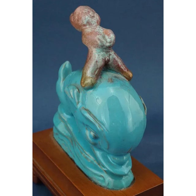 20th Century Futurist Ceramic Sculpture of Cherub on Dolphin by Riccardo Gatti, Italy For Sale - Image 6 of 18