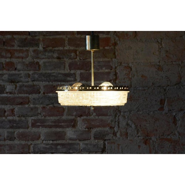 Mid-Century Chandelier in Glass and Brass attributed to Kamenický Šenov, Czech, 1960s For Sale - Image 9 of 10