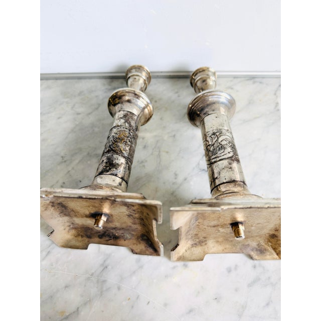 Victorian Antique Silver-Plated Candlesticks, a Pair. For Sale - Image 3 of 11
