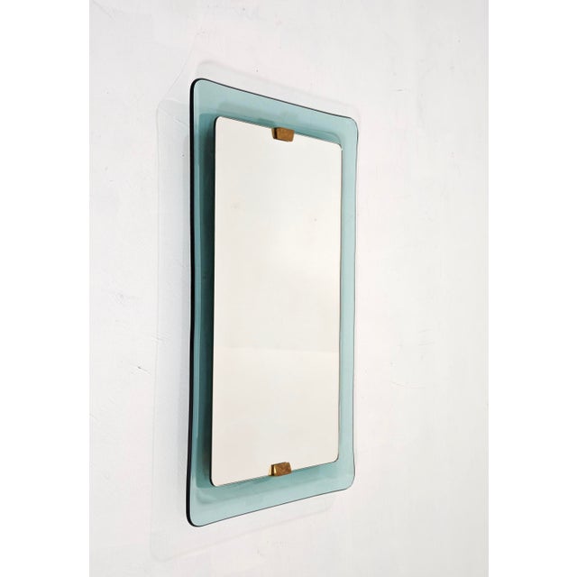 Blue Mid-Century Modern Aquamarine Stained Glass Wall Mirror by Max Ingrand for Fontana Arte, 1950s For Sale - Image 8 of 18