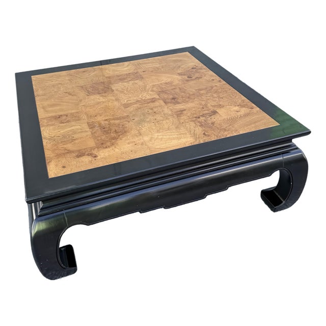 Ming Style Black and Burlwood Coffee Table by Ethan Allen For Sale