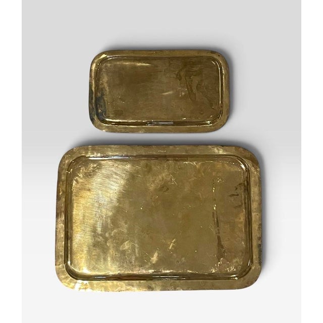 Faux rectangular bamboo brass tray set marked 1959 India. Years have taken it to aged perfection.