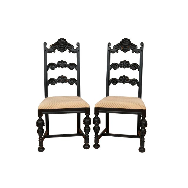 Wood William & Mary Ladderback Chairs - a Pair For Sale - Image 7 of 7