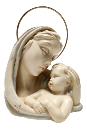 Vintage Glazed Ceramic and Brass Holy Mary and Jesus by Arturo Pannunzio, 1940s